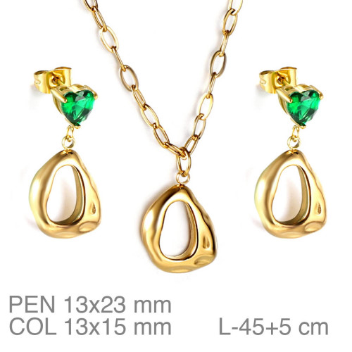 JUEGO ACERO B.ORO CORAZON ZTAS ESMERALDA