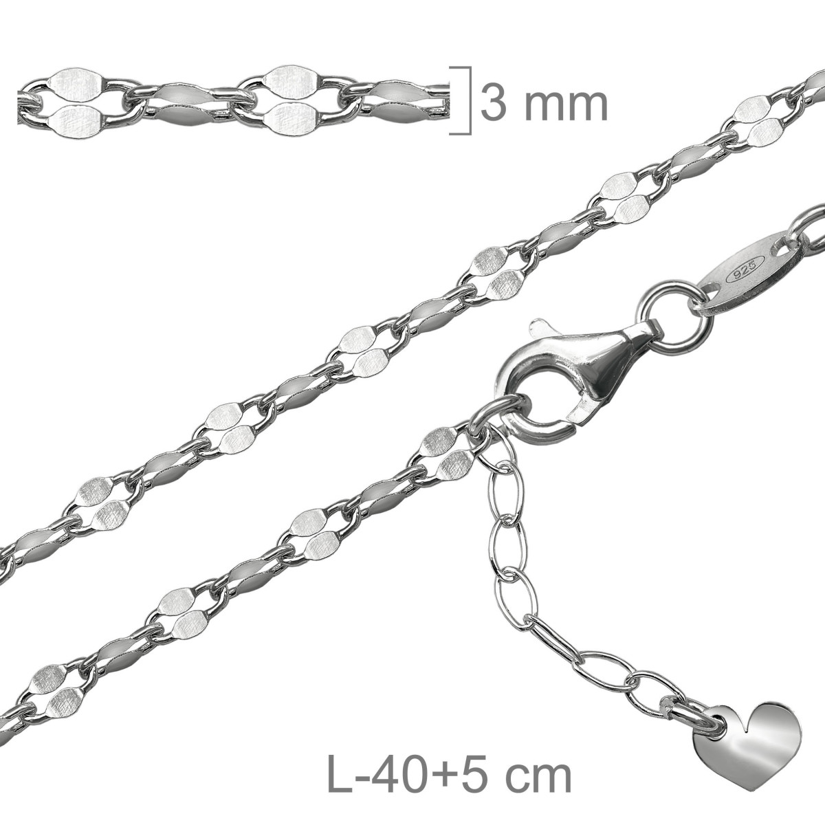 CADENA PLATA ESTAMPADA 40+5 CM