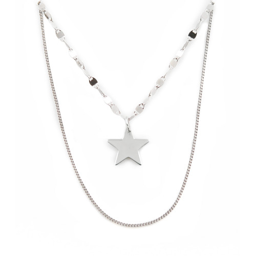 GARGANTILLA PLATA DOBLE ESTRELLA 10MM  L-40+42+5 CM