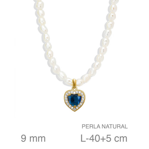 GARGANTILLA PLATA B.ORO+e PERLAS CORAZON ZAFIRO