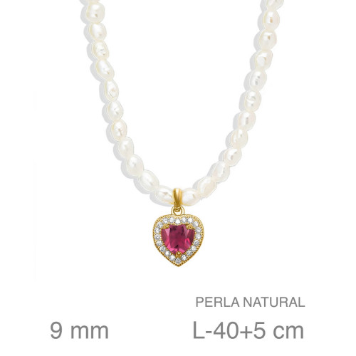 GARGANTILLA PLATA B.ORO+e PERLAS CORAZON RUBI