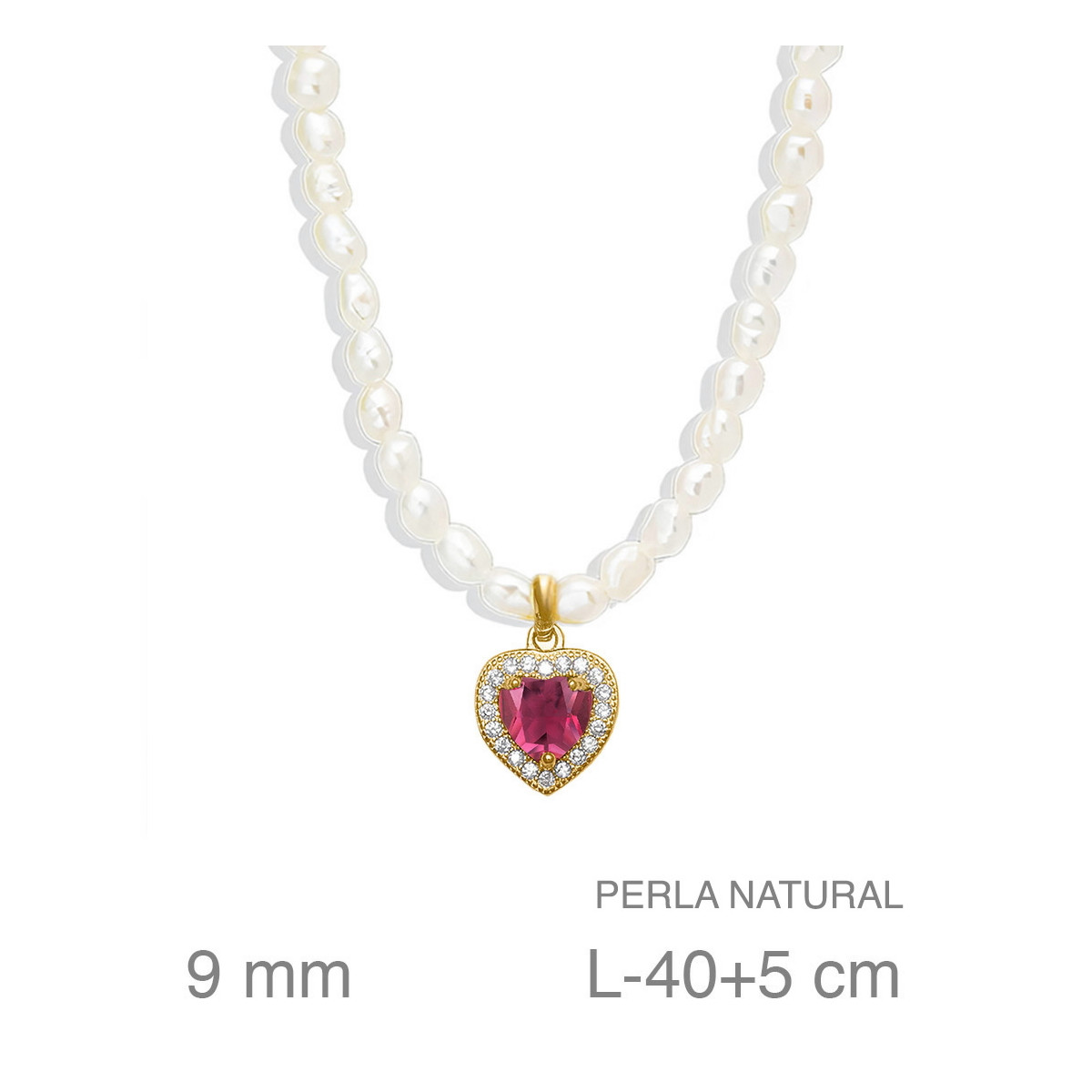 GARGANTILLA PLATA B.ORO+e PERLAS CORAZON RUBI