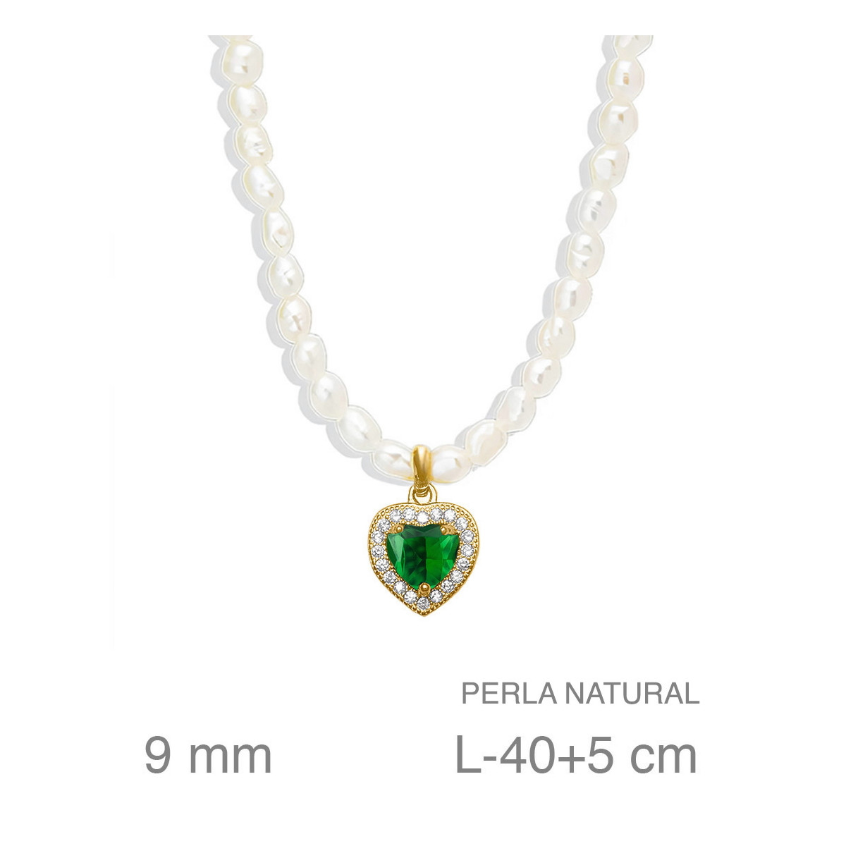 GARGANTILLA PLATA B.ORO+e PERLAS CORAZON ESMERALDA