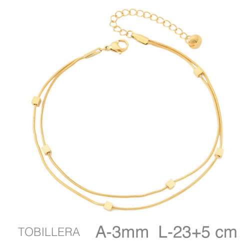 TOBILLERA ACERO B.ORO DOBLE CUBOS