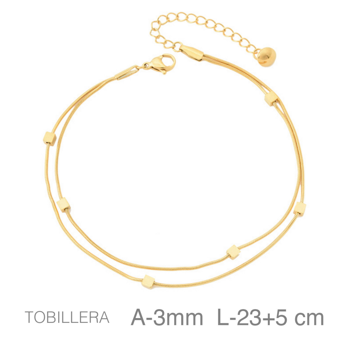 TOBILLERA ACERO B.ORO DOBLE CUBOS