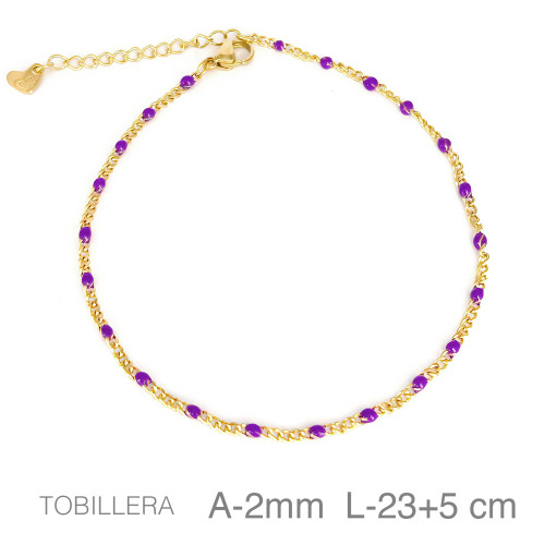 TOBILLERA ACERO B.ORO ESMALTE MORADO