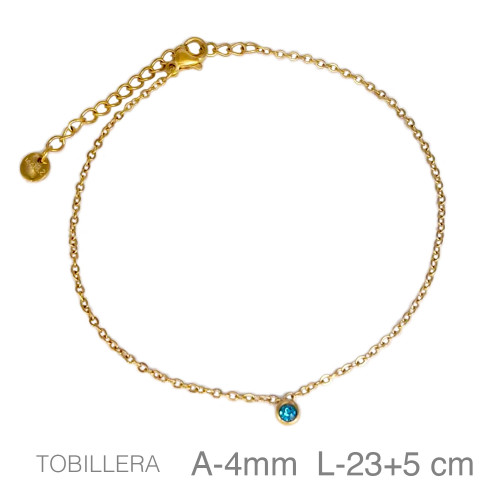 TOBILLERA ACERO B.ORO CHATON TURQUESA