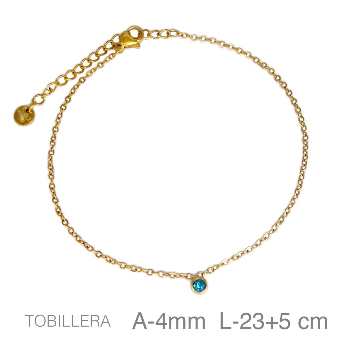 TOBILLERA ACERO B.ORO CHATON TURQUESA