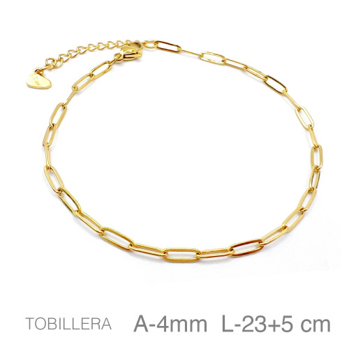 TOBILLERA ACERO B.ORO PAPERCLIP