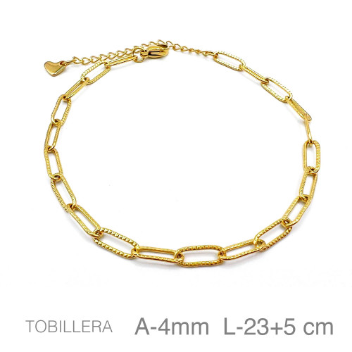 TOBILLERA ACERO B.ORO PAPERCLIP LAPIDADO