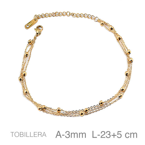 TOBILLERA ACERO B.ORO TRIPLE BOLAS