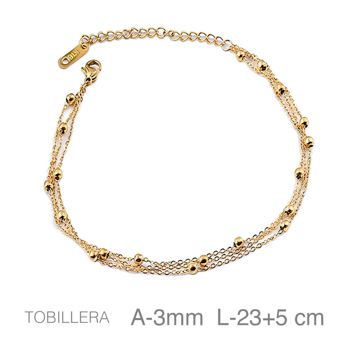 TOBILLERA ACERO B.ORO TRIPLE BOLAS