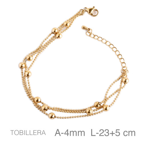 TOBILLERA ACERO B.ORO TRIPLE BOLAS