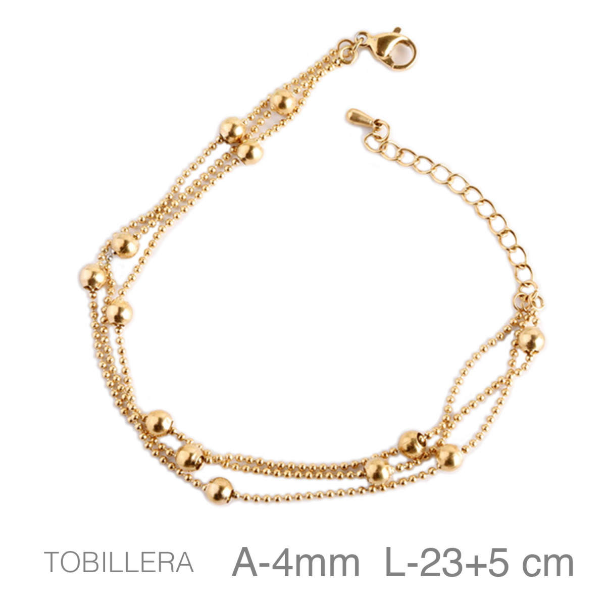 TOBILLERA ACERO B.ORO TRIPLE BOLAS