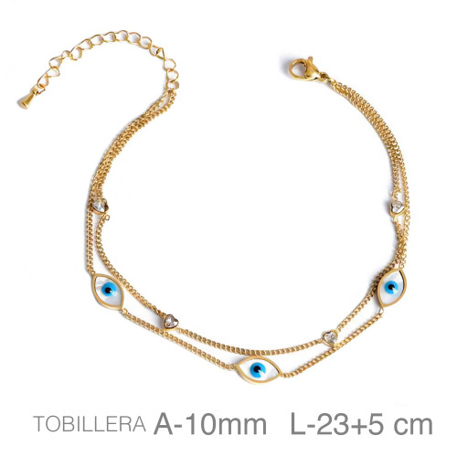 TOBILLERA ACERO B.ORO DOBLE OJO TURCO