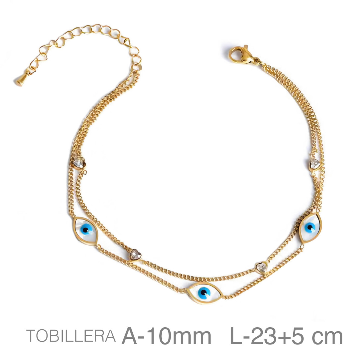 TOBILLERA ACERO B.ORO DOBLE OJO TURCO
