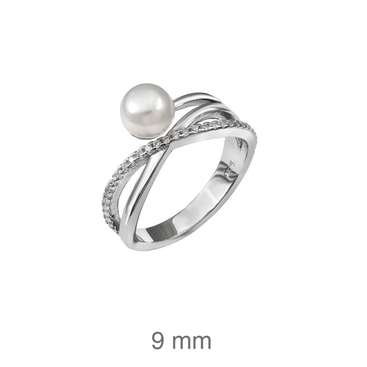 SORTIJA PLATA CRUZADA PERLA CIRCONITAS