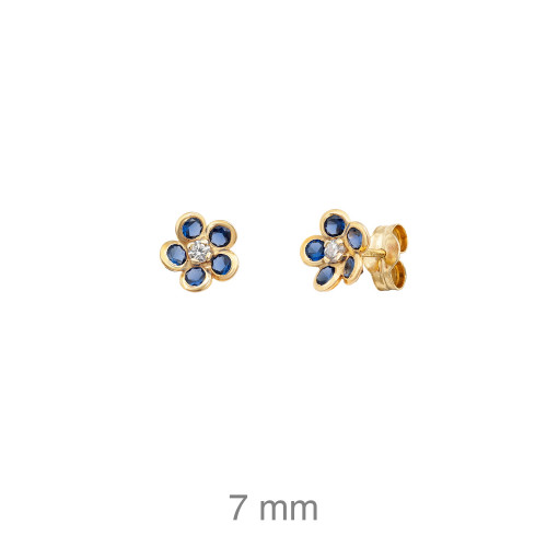 PENDIENTES PLATA B.ORO FLOR ZTAS ZAFIRO