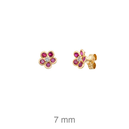PENDIENTES PLATA B.ORO FLOR RUBI