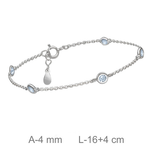 PULSERA PLATA CHATONES AGUAMARINA