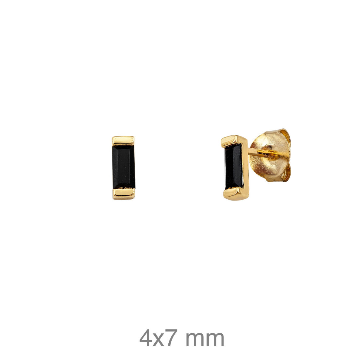PENDIENTES PLATA B.ORO+e PIEDRA NEGRA 5.5X7 MM