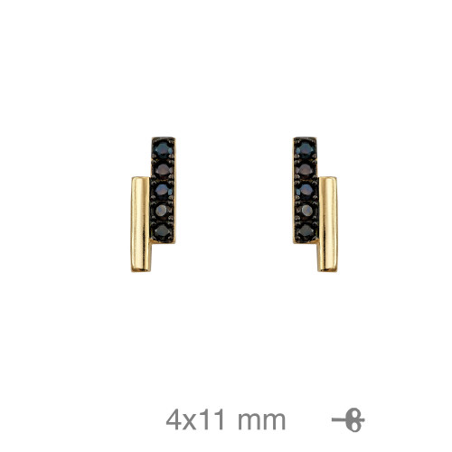 PENDIENTES PLATA B.ORO ZTAS NEGRAS 4X13 MM