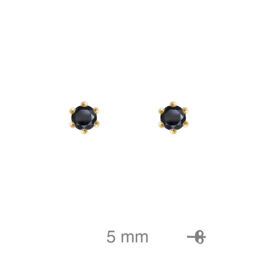 PENDIENTE PLATA B.ORO+e PIEDRA NEGRA 5MM