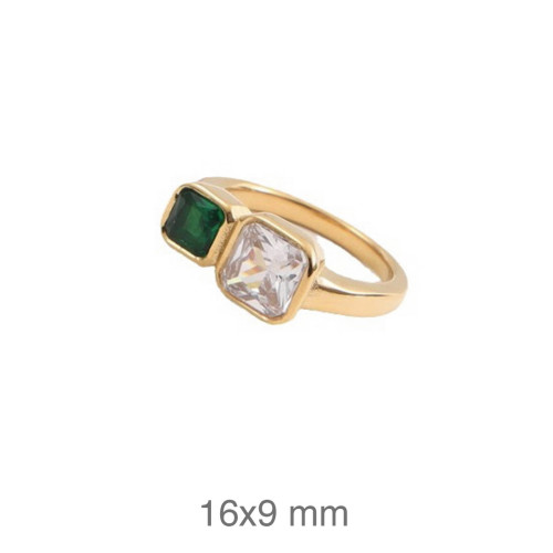 SORTIJA ACERO B.ORO ZTAS VERDE BLANCA