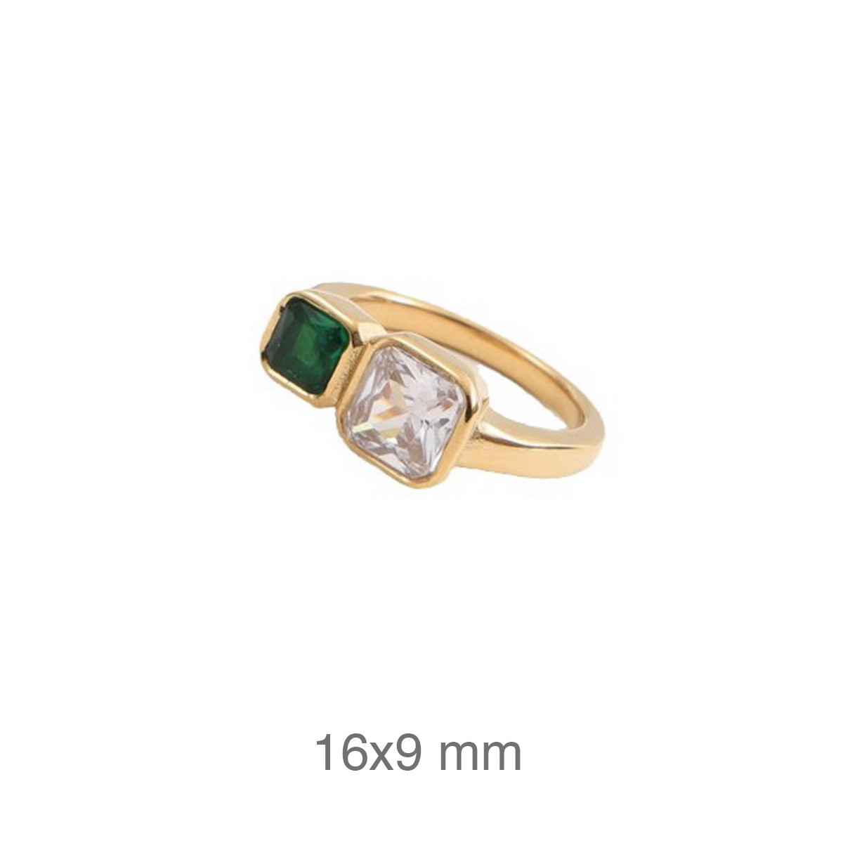 SORTIJA ACERO B.ORO ZTAS VERDE BLANCA