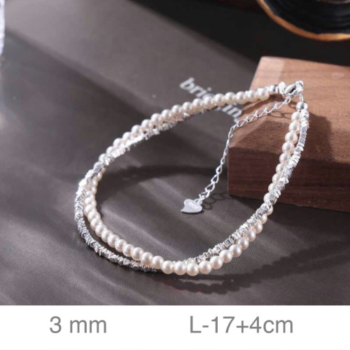 PULSERA PLATA PERLAS DOBLE