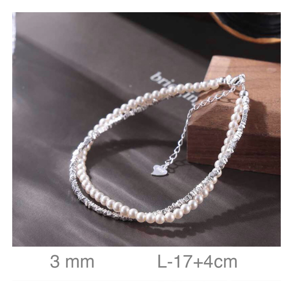PULSERA PLATA PERLAS DOBLE