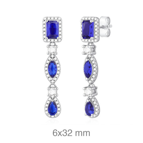 PENDIENTES PLATA CIRCONITAS ZAFIRO PRESION