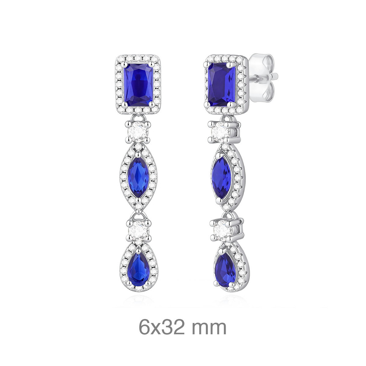 PENDIENTES PLATA CIRCONITAS ZAFIRO PRESION