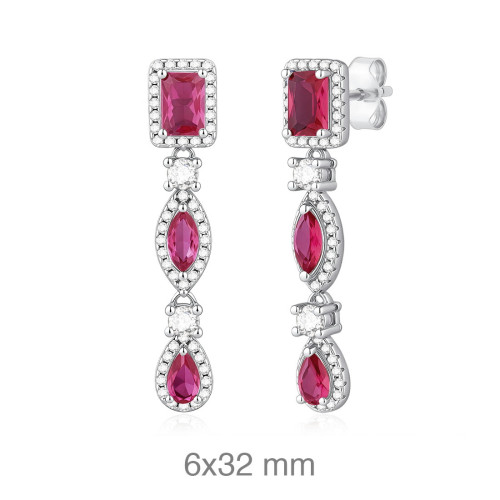 PENDIENTES PLATA CIRCONITAS RUBI PRESION