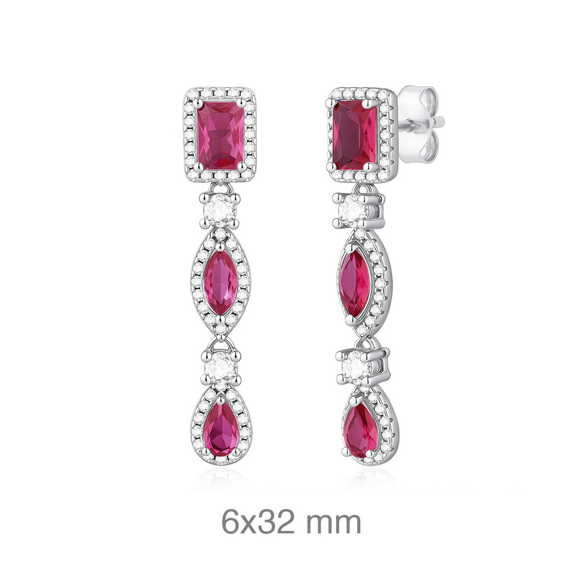 PENDIENTES PLATA CIRCONITAS RUBI PRESION