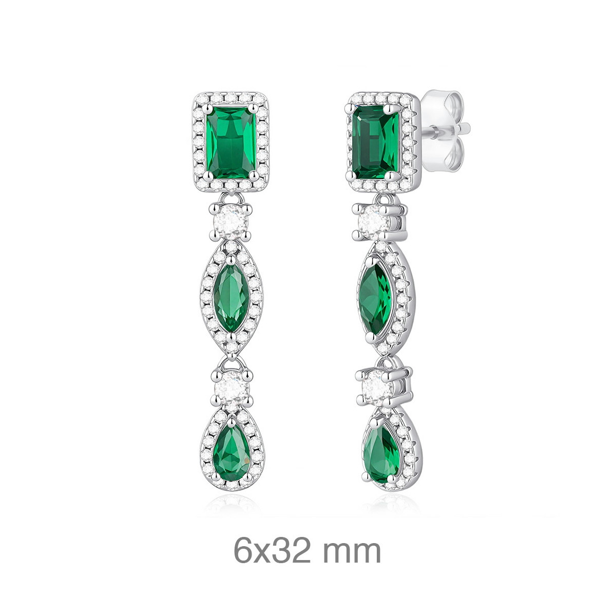 PENDIENTES PLATA CIRCONITAS ESMERALDA PRESION