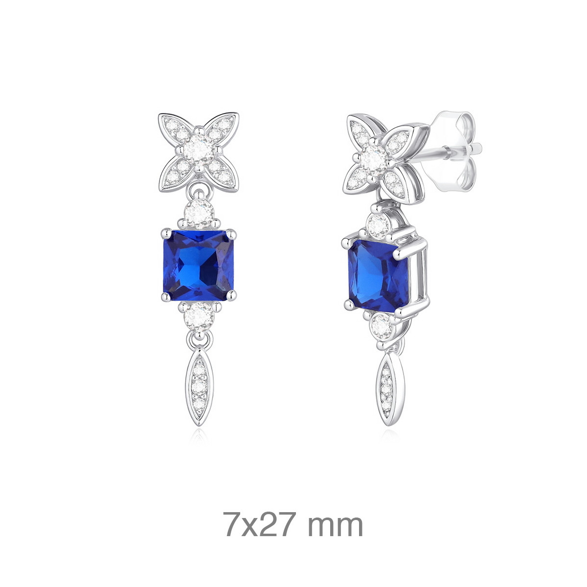 PENDIENTES PLATA CIRCONITAS ZAFIRO PRESION