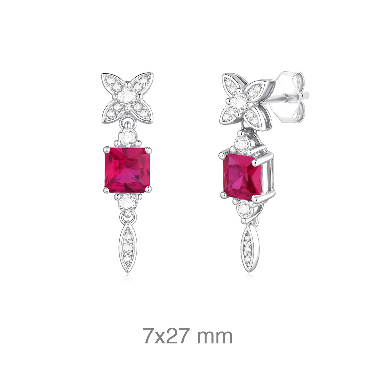 PENDIENTES PLATA CIRCONITAS RUBI PRESION