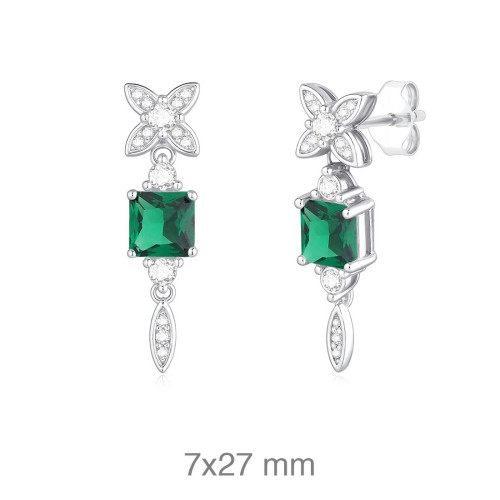 PENDIENTES PLATA CIRCONITAS ESMERALDA PRESION