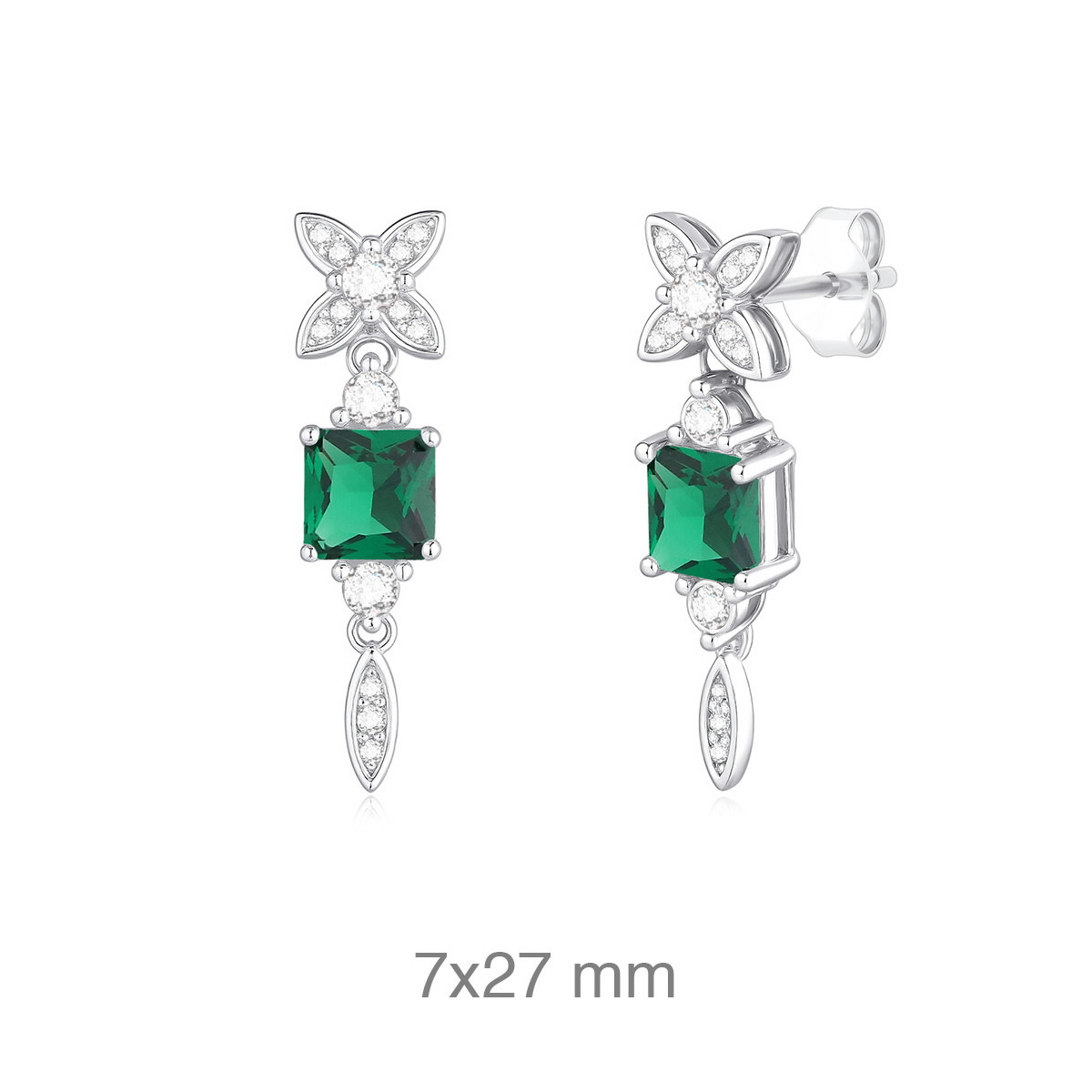 PENDIENTES PLATA CIRCONITAS ESMERALDA PRESION