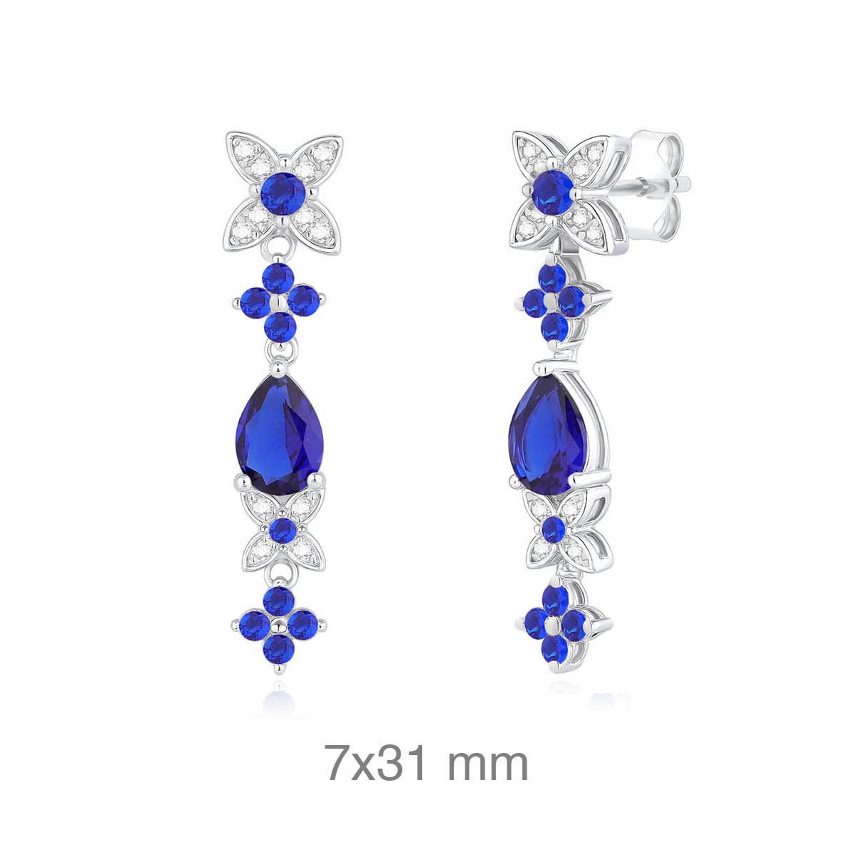 PENDIENTES PLATA CIRCONITAS ZAFIRO PRESION