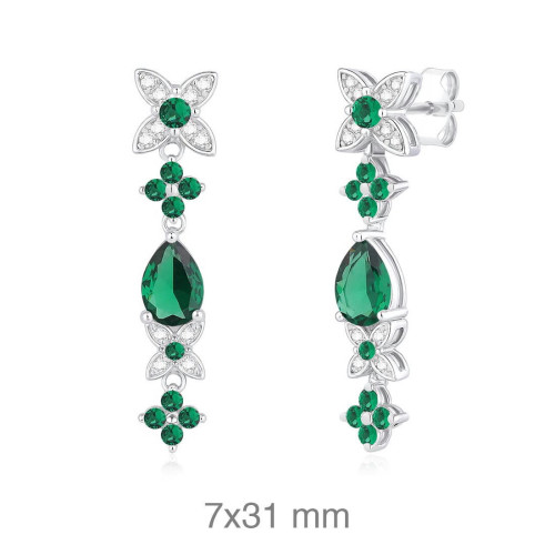 PENDIENTES PLATA CIRCONITAS ESMERALDA PRESION