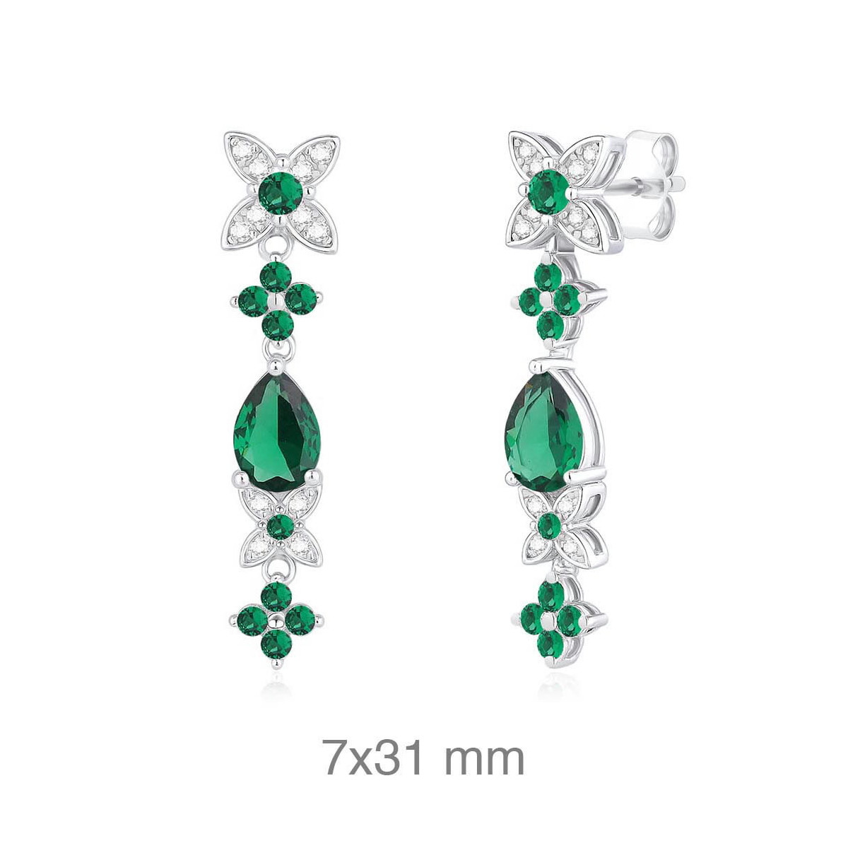 PENDIENTES PLATA CIRCONITAS ESMERALDA PRESION