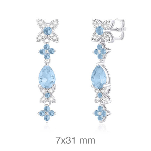 PENDIENTES PLATA ZTAS AGUAMARINA PRESION