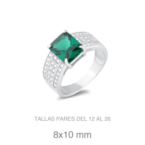 SORTIJA PLATA CIRCONITAS ESMERALDA