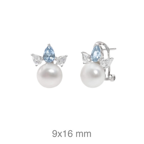 PENDIENTES PLATA TU Y YO AGUAMARINA PERLA NATURAL