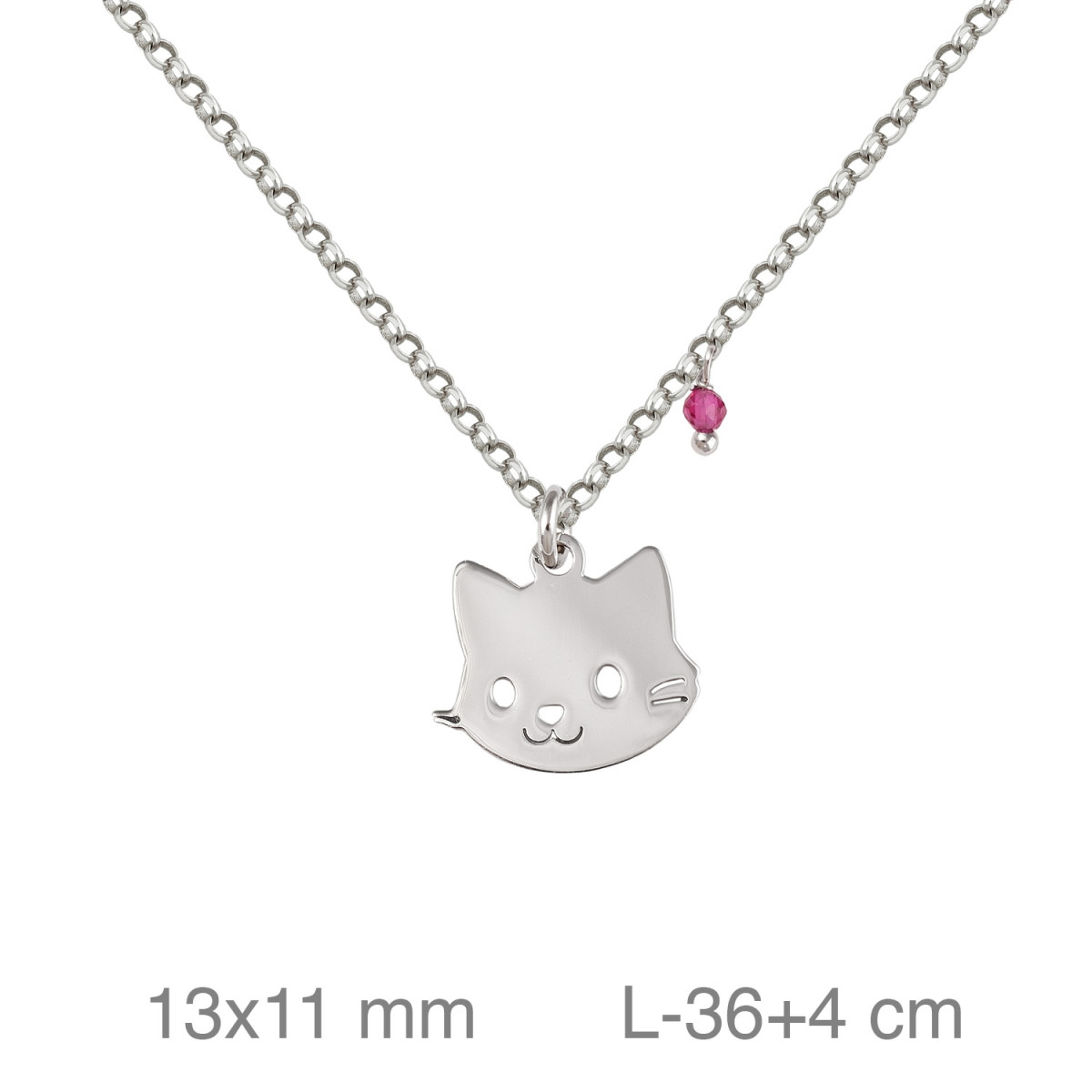 GARGANTILLA PLATA GATO PIEDRA ROSA