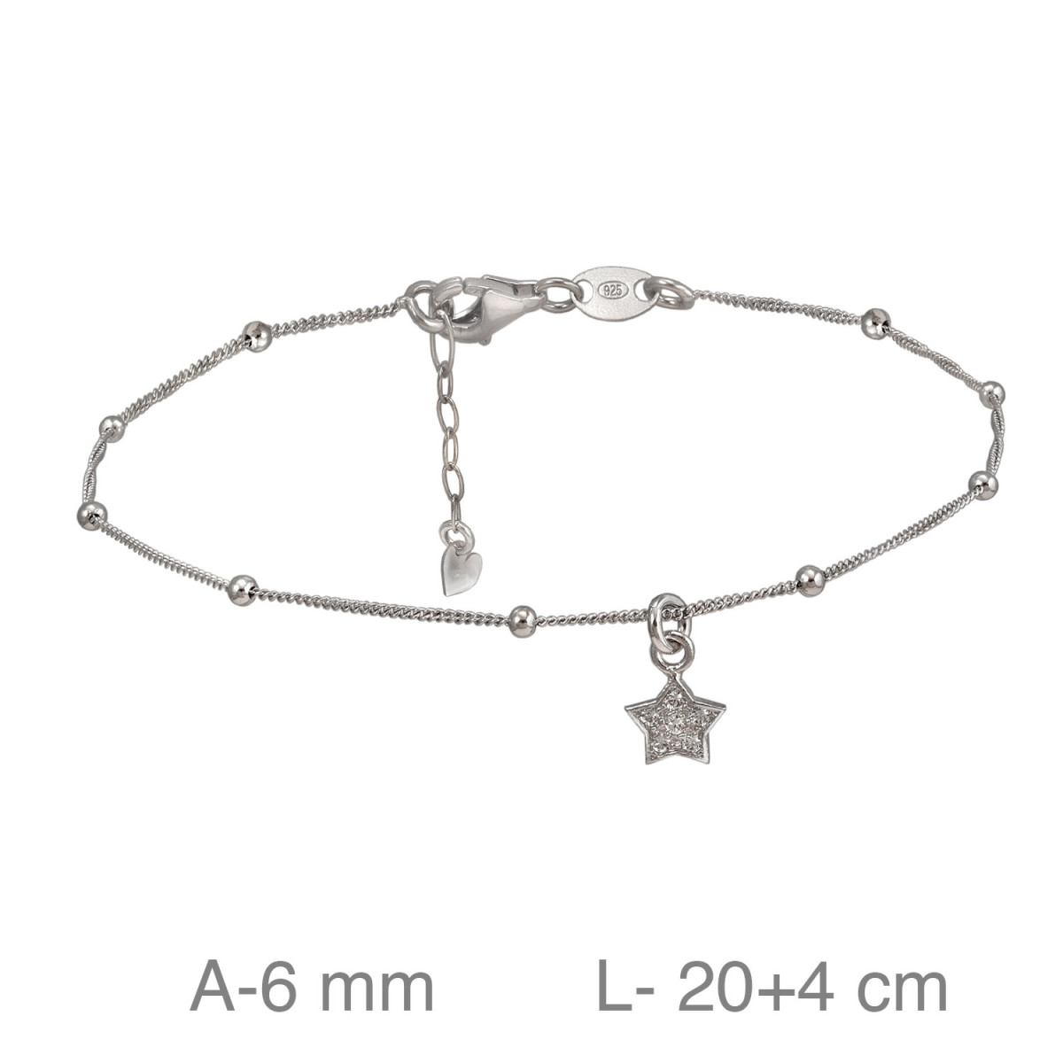 TOBILLERA PLATA ESTRELLA ZTAS BOLITAS