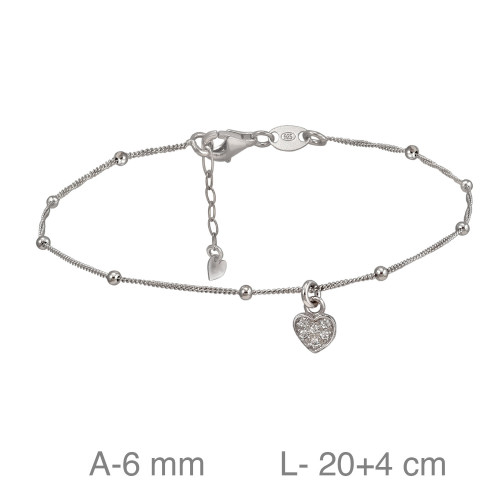 TOBILLERA PLATA CORAZON ZTAS BOLITAS