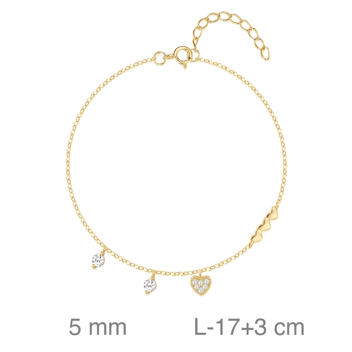 PULSERA PLATA B.ORO CORAZONES